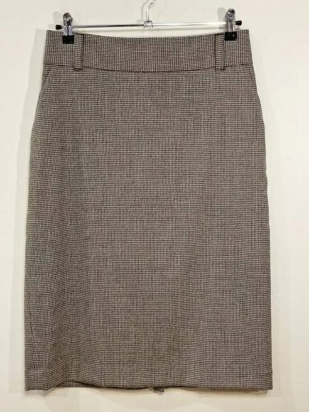 Vintage BR 98% Wool Houndstooth Pencil Skirt Black White 8, M EUC